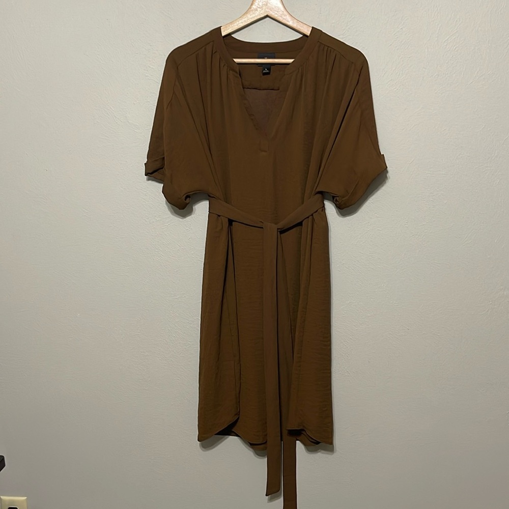 Worthington Short Sleeve V-neck Toffee Color Dress Fully Lined, Size L